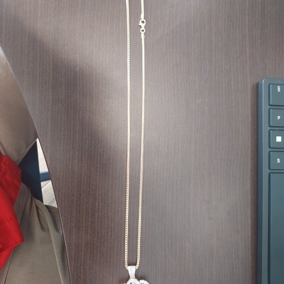 925 silver Ruby and white sapphire pendant with yellow gold. Overlay 18 inch cha - Picture 2 of 5